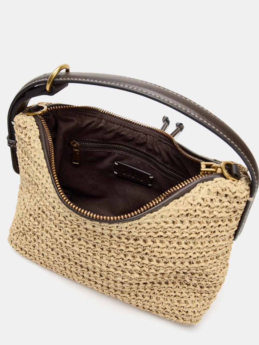 Zara Beige Woven Shoulder Bag with Dark Brown Trim - Picture 3 of 4